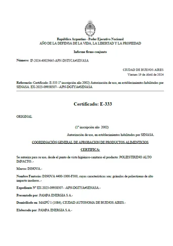 SENASA - Certificado E-333